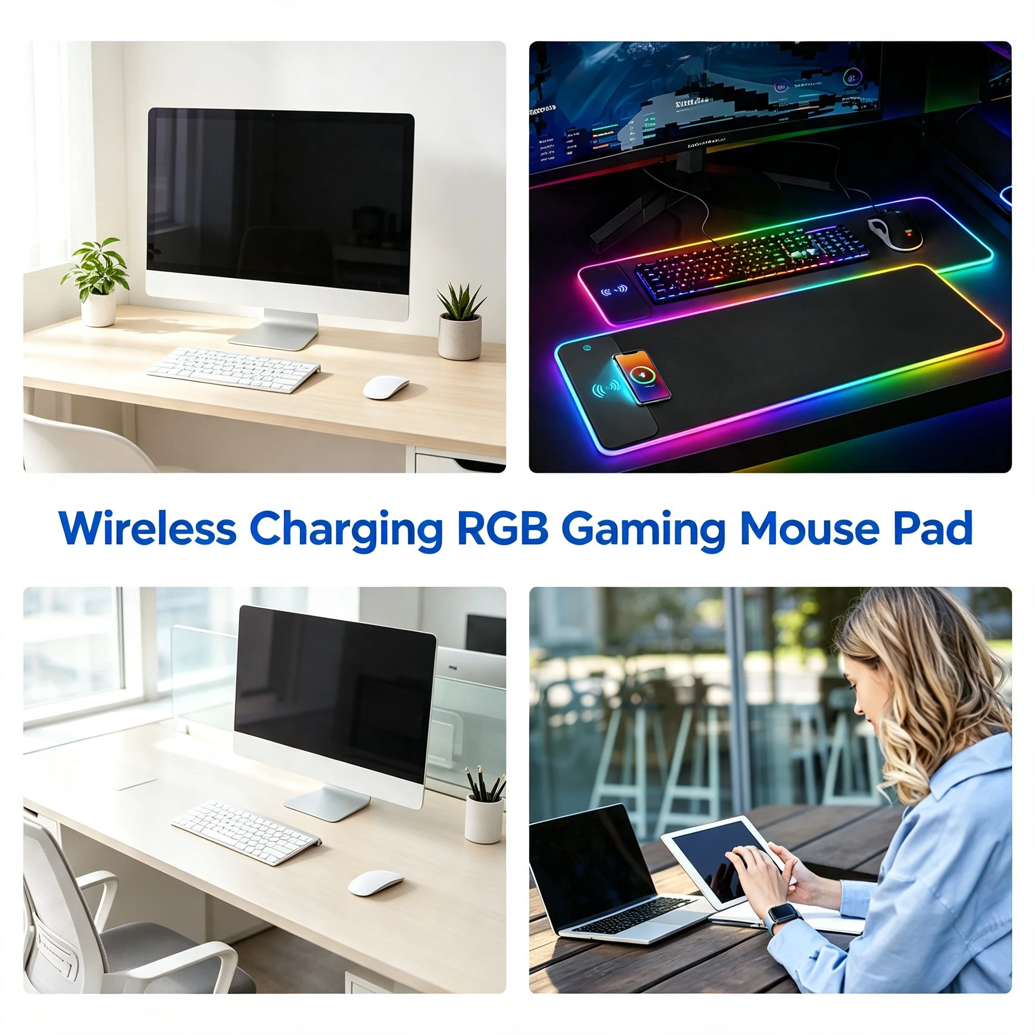 Tappetino da Gaming RGB Esteso, Tappetino per Mouse Extra Large Impermeabile con Retroilluminazione LED per Lavoro in Ufficio e Uso Quotidiano Domestico