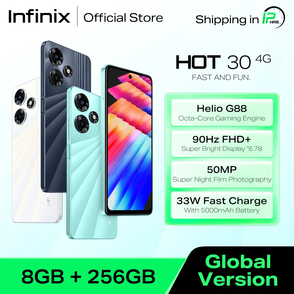 

Infinix Hot 30 4G NFC Смартфон Helio G88 Android Мобильный телефон 90 Гц 6,78 дюйма Дисплей Смарт-мобильные сотовые телефоны 50 МП Супер ночная камера