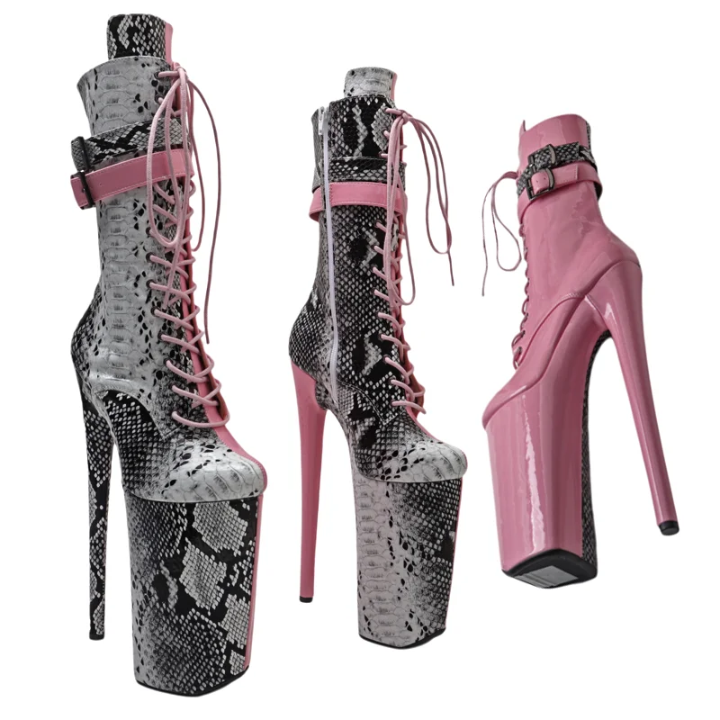 Leecabe  26CM/10inch Snake PU Upper Mix color  sexy exotic High Heel platform party shoes stripper heel Pole Dance boot