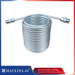 Double Layer Beer Water Wort Chiller,14mLength Cooling Coil,Food Grade 304 Stainless Steel, 3/8