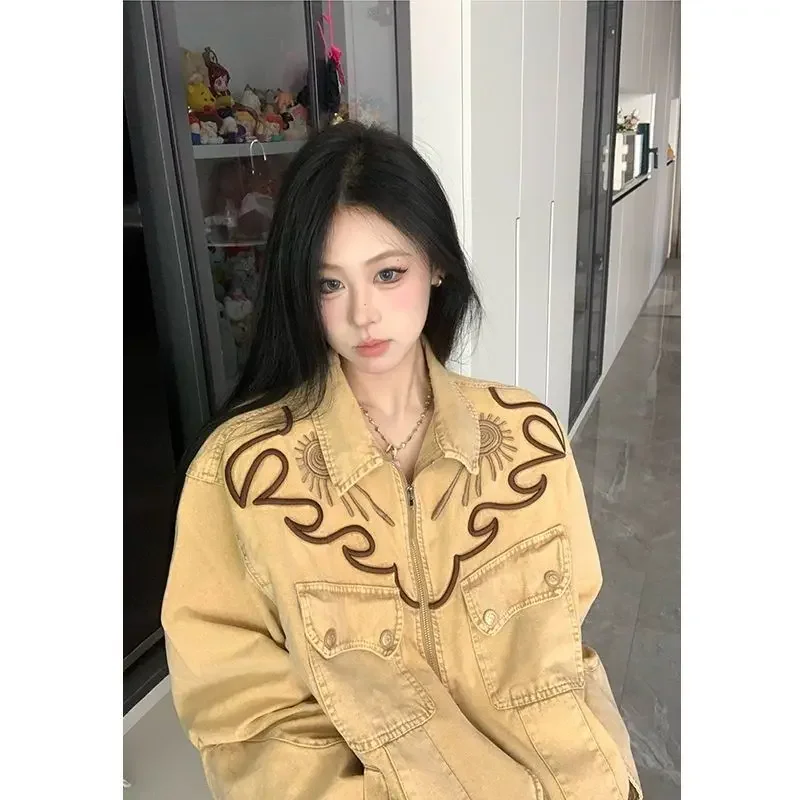 여성용 가을 따뜻한 재킷 사이버 스플릿 스트리트코트 오렌지 카고 로맨틱 여성복 플레인 컬러블록 카우걸 논슬릿 트렌디 인스