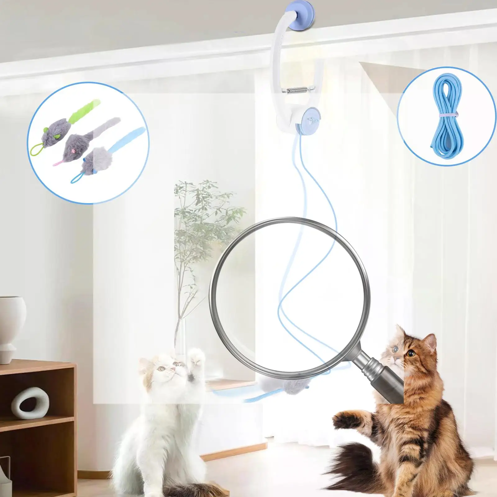 

Электронная игрушка-тизер с перьями для кошек и 3 мышами из кошачьей мяты, самостоятельная игра, подвесная дверь, кошачья мышь, игрушки для домашнего кота