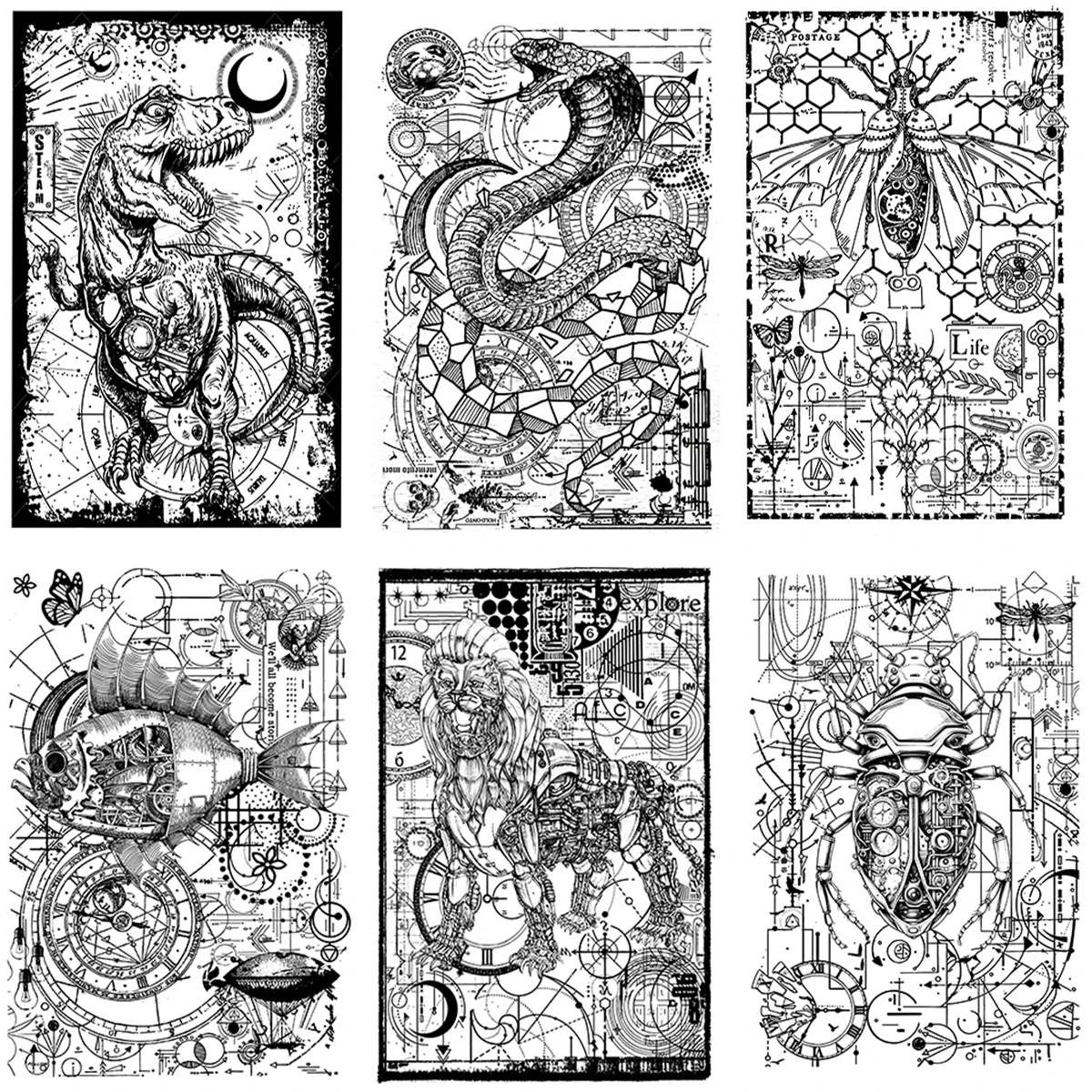 Vintage Butterfly Animal Dragon Fish Worm Clear Silicone Stamps Diy Material Scrapbooking Transparent Rubber Stamp