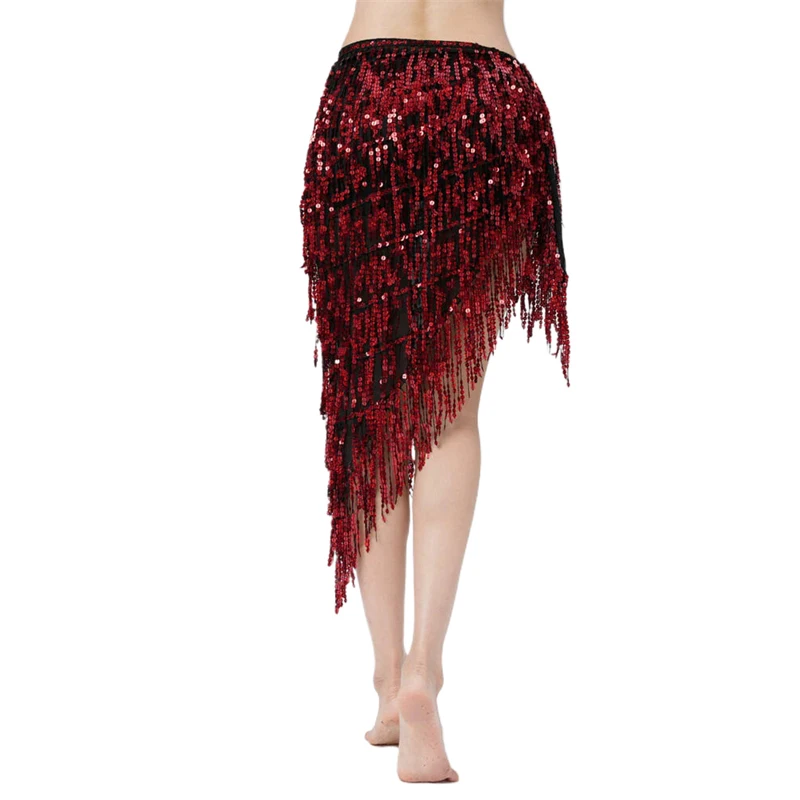 Bauchtanz-Hüfttuch für Damen, Pailletten-Quasten-Wickelrock, Asymmetrischer Hüftgürtel, Glänzender Schimmerrock für Festival, Party, Aufführung, Y2K-Tanz – Detail 6