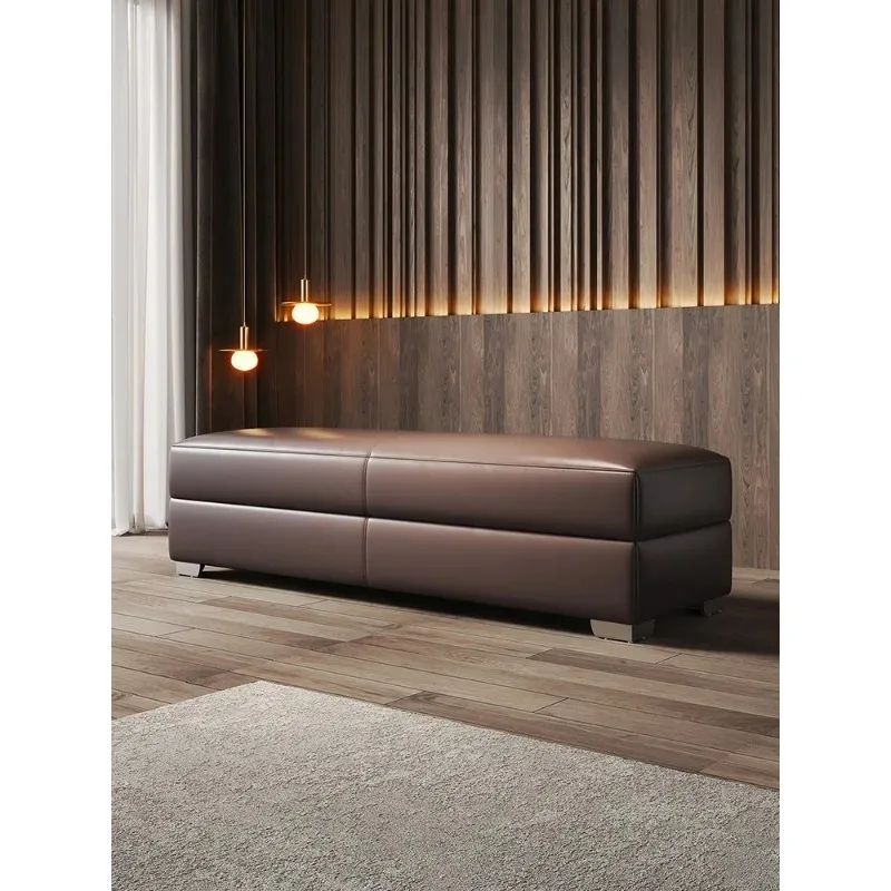 Italian type Bedroom Leather Household Bench simple Soft seat cushion Solid Wood Strip Dining Stool home side sofa stool