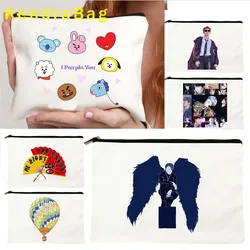 Cute Korean Food KPOP Art Lover Gifts Funny Jimin Meme Ins Heart Seoul Canvas Cosmetic Bags Makeup Bag Pencil Case Zipper Pouch