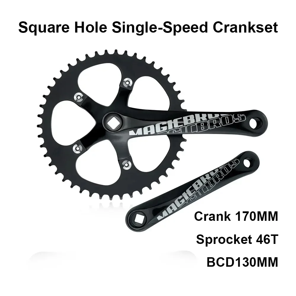 

MAGICBROS Single Speed Crank Set Square Hole Racing Track Bike Crankset Fixie Bicycle 46T 130BCD 170MM Fixed Gear Crankset
