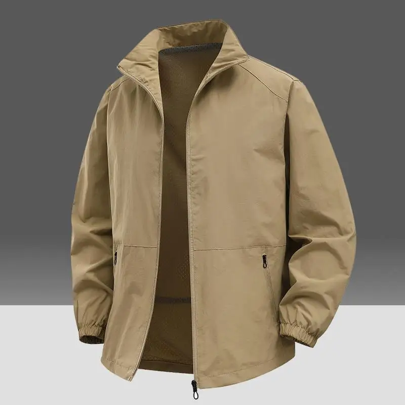 

Men's Spring Autumn Lightweight Casual Outdoor Sports Jaet Thin Single Layer Windproof ort Outerwear Breathable Pure Color