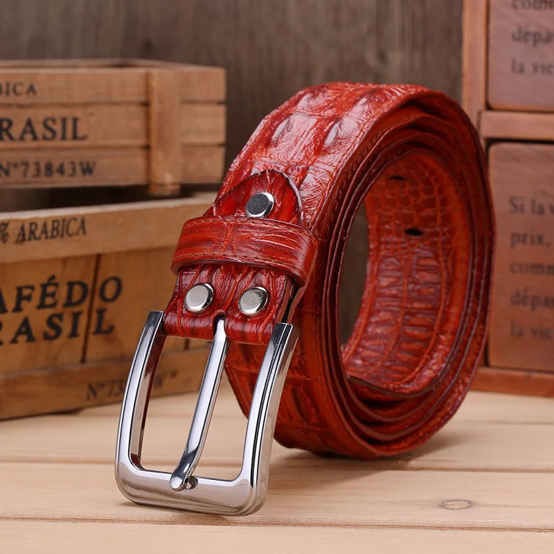 Fashion Casual Men\'s Genuine Leather Crocodile Striped Belts Pin Buckle Belt For Men\'s Jeans & Cowboy High Quality Belt