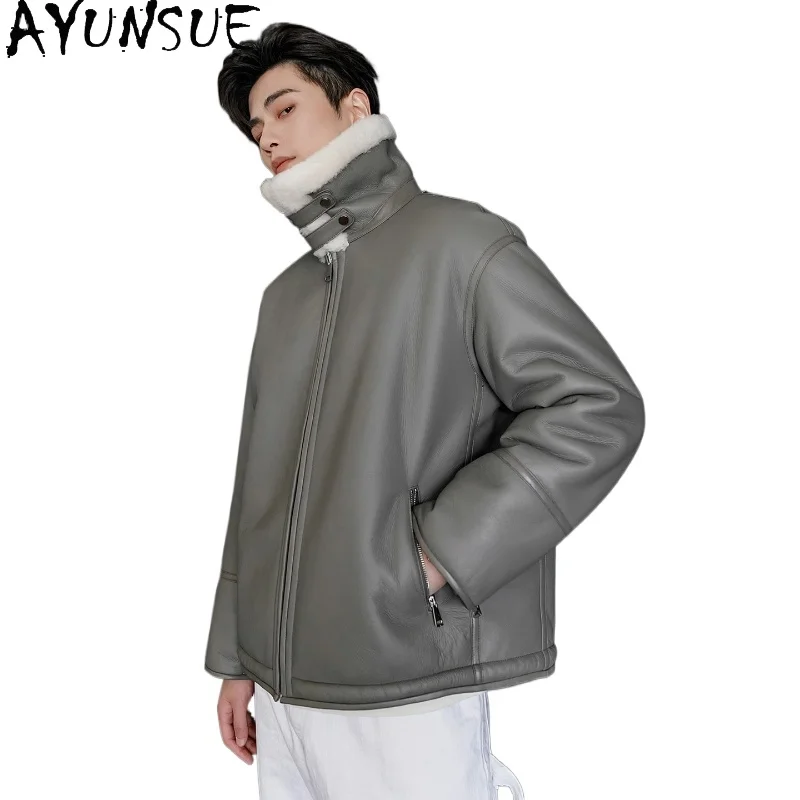 

AYUNSUE Top Quality Natural Sheepskin Leather Fur Jacket Men 2025 Fashion Winter Real Wool Fur Genuine Coat Luxury Chaquetas