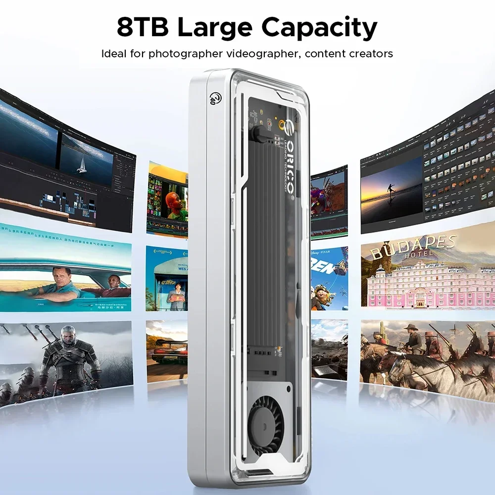 ORICO 40Gbps M.2 NVMe SSD Enclosure ssd case with Cooling Fan M.2 to USB4.0 Adapter Thunderbolt4/3/USB4/3.2/3 for M.2 NVME PCIE