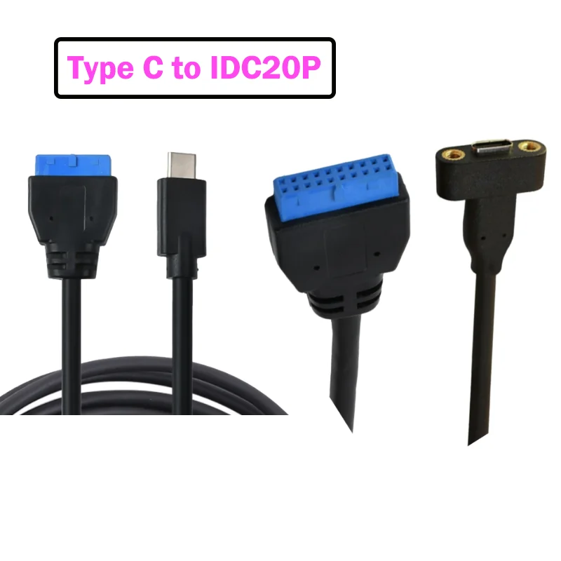Cable adaptador de Cable de extensión de cabezal tipo C M/F a IDC20P F/M Cable de datos de 20 pines para placa base de ordenador 50CM/100CM