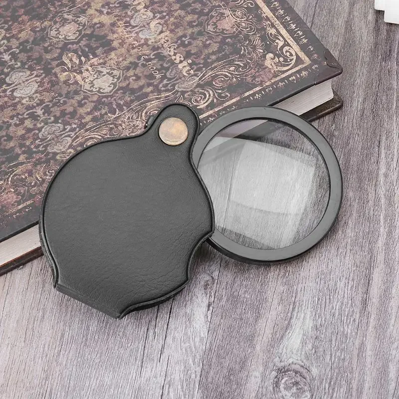 8X/10/20X Portable Magnifier Reading Map Jewelry Folding Pocket with Keychain/Leather Loupe Glass Lens