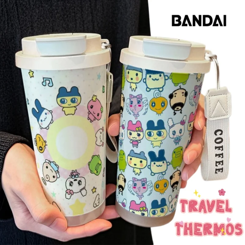Tamagotchi high-value portable accompanying stainless steel thermos cup student straw double drinking large capacity coffee cup