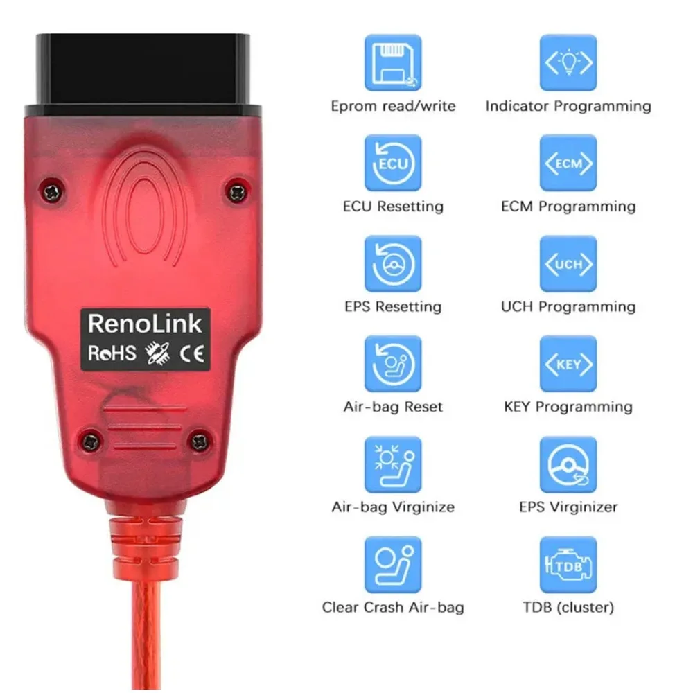 For Renault V1.99 Renolink OBD2 Diagnostic Interface D-Acia Vehicles ECU Programmer Airbag Key Coding Multi-Function