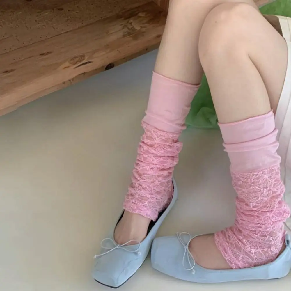 New Sheer Mesh Floral Lace Leg Warmers Retro Style Floral Lace Open Heel Socks Breathable Comfortable Slouch Socks Women