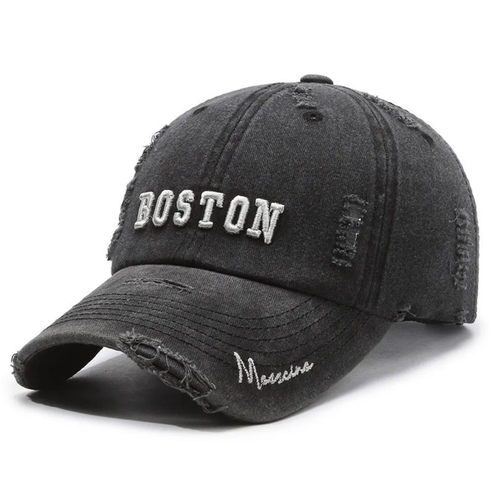 Fashion Washed Cotton Baseball Cap Adjustable Boston Letter Sun Hat Sun Protection Breathable Embroidered Dad Hat Men Women