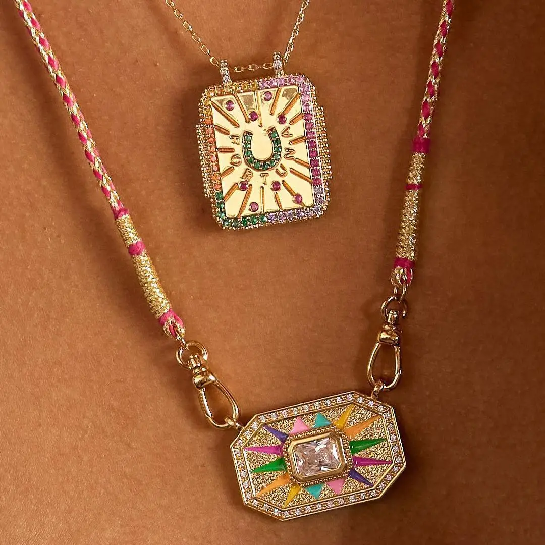 Fashion Stainless Steel U Shape Zircon Pendant Enamel Pendant Necklace for Women Stackable High Quality Fashion Party Jewelry