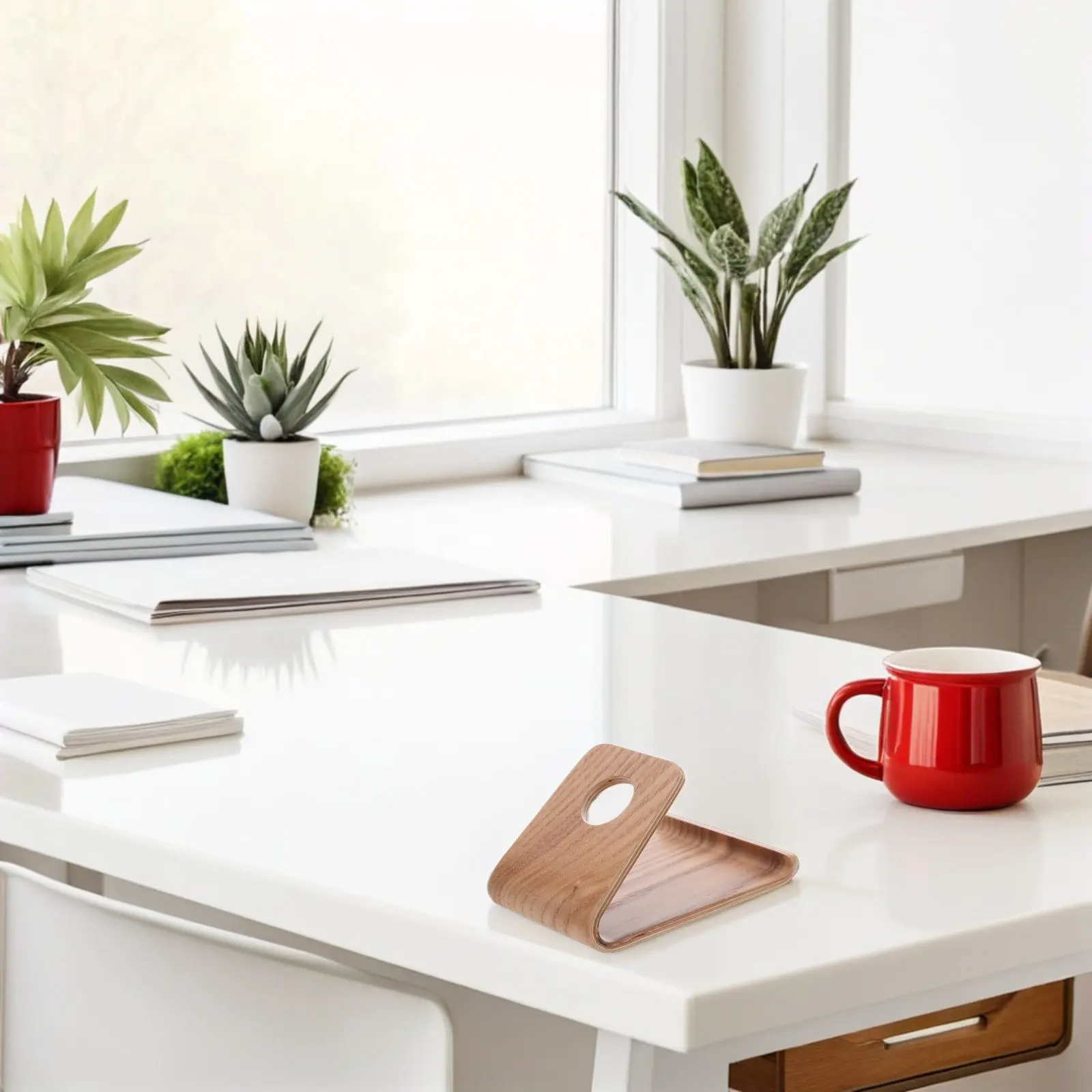 Wooden Phone Holder Stand Crafted from Natural Wood Minimalist Design Stable Adjustable Angles for Desk Kitchen Office Travel
