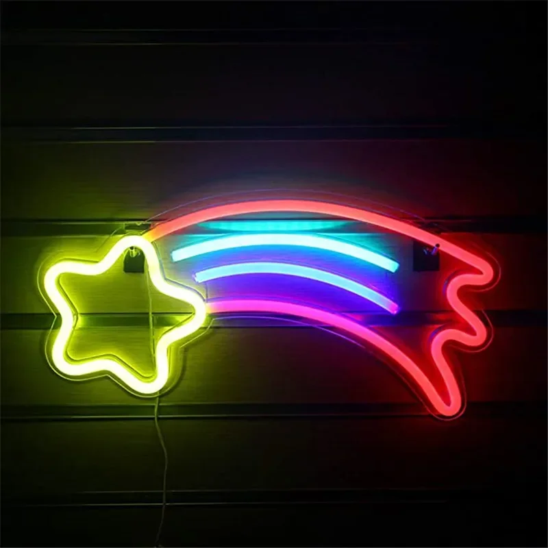 Meteor Neon Lights Neon Signs Bar Party Wall Hanging Light for Shop Window Xmas New Years Decor Colorful Neon Lamp USB Powered