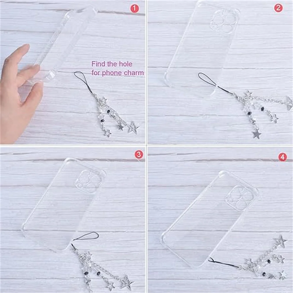 4pcs/set Mixed Cute Star Bowknot Mobile Phones Chain Phone Strap Holders Lanyard For Phone Accessories Anti-Lost Chain Jewelry