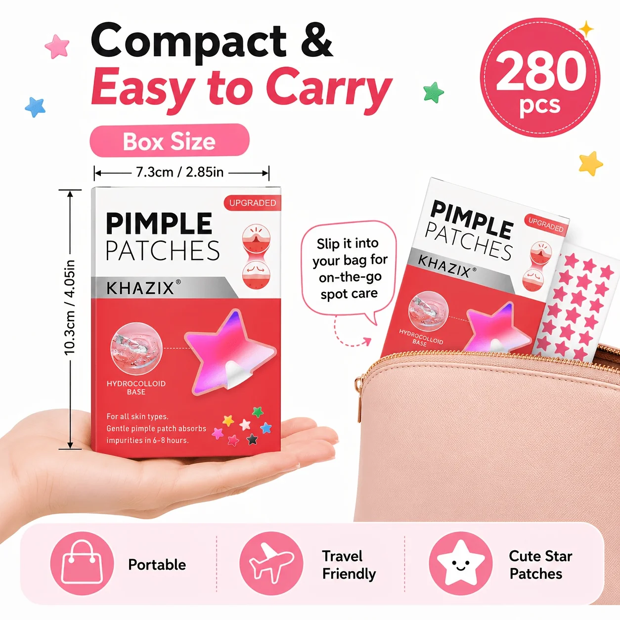 280pcs Star Pimple Patches, 7 Colors Hydrocolloid Acne Spot Stickers, Cute Waterproof Blemish Cover Patches for Face, Day & Nigh view 4