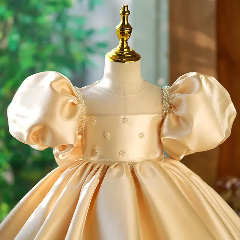 Children Competition Dresses Pageant Party for Little Girls Luxury Gala Cocktail Short Evening Gown Satin Formal Dress Communion