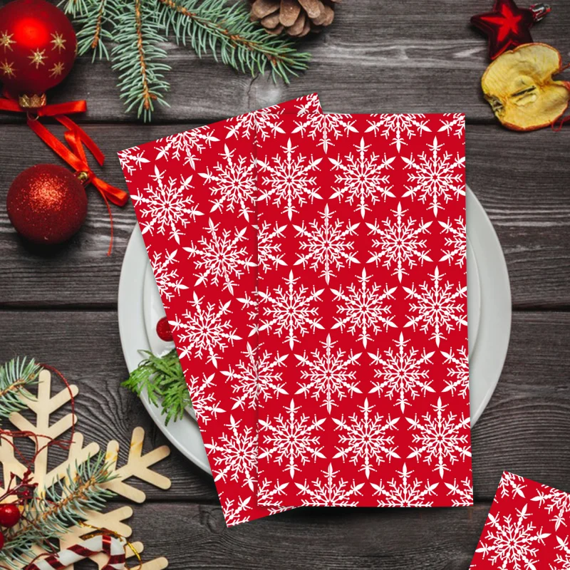 Red Winter Snowflake Guest Napkins Disposable Paper Dinner Napkin Bathroom Hand Towels for Christmas Decor Party Supplies