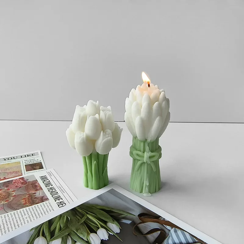 Ramo de tulipán 3D, moldes para velas de silicona hechos a mano, flor de lavanda, jabón, yeso, resina, molde para manualidades, herramientas para hornear pasteles de Chocolate DIY