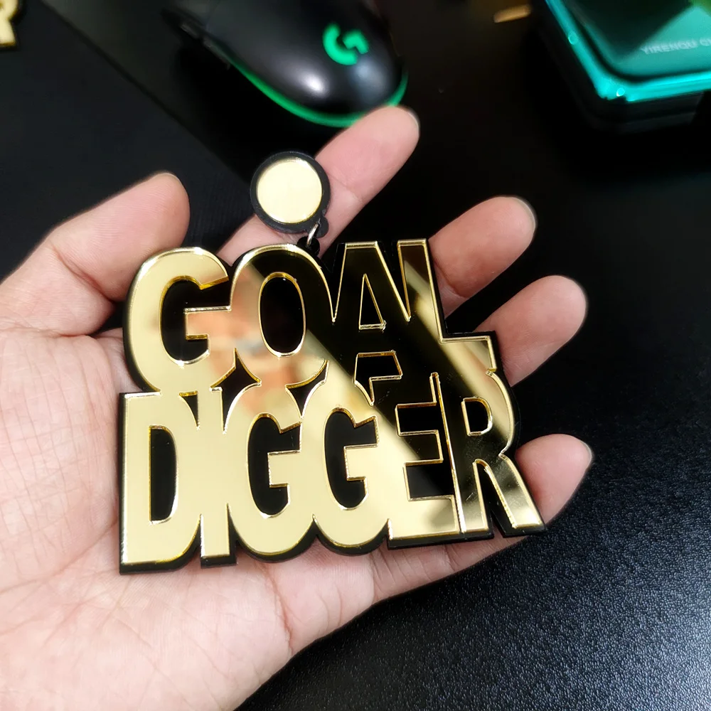 KUGUYS Hyperbole Letters Drop Dangle Earring for Women Big Large Mirror Gold Color Rock HipHop Jewelry Fashion Accessories