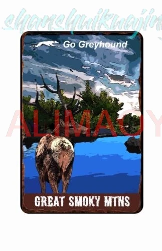 Great Smoky Mountains Go Greyhound 1950s Vintage Travel Poster Tin Sign 8 x 12 sign