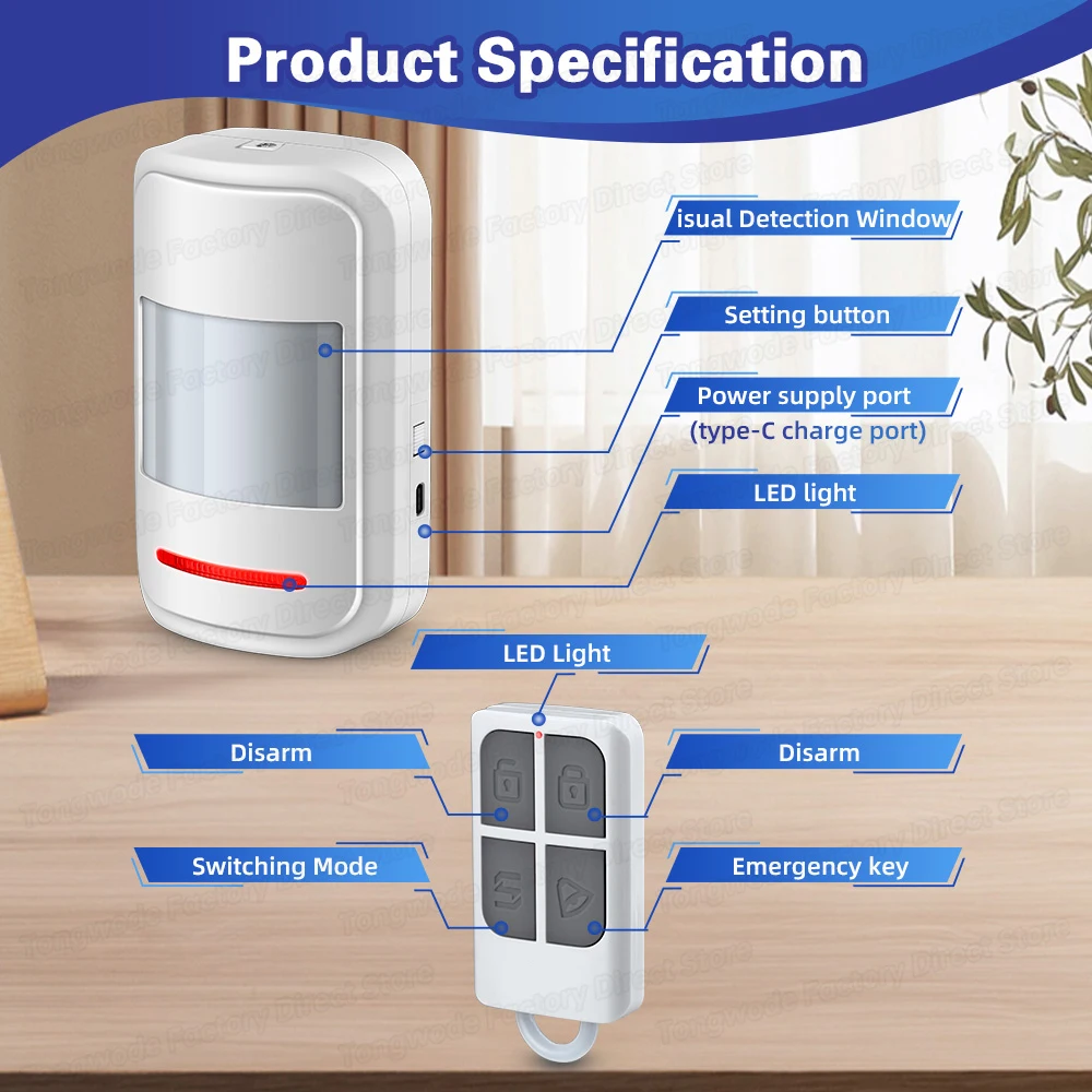 Беспроводной датчик движения, сигнализация, охранный PIR-детектор, внутренняя и наружная сигнализация, Systeem Met Afstandsbediening Voor Thuis Garage