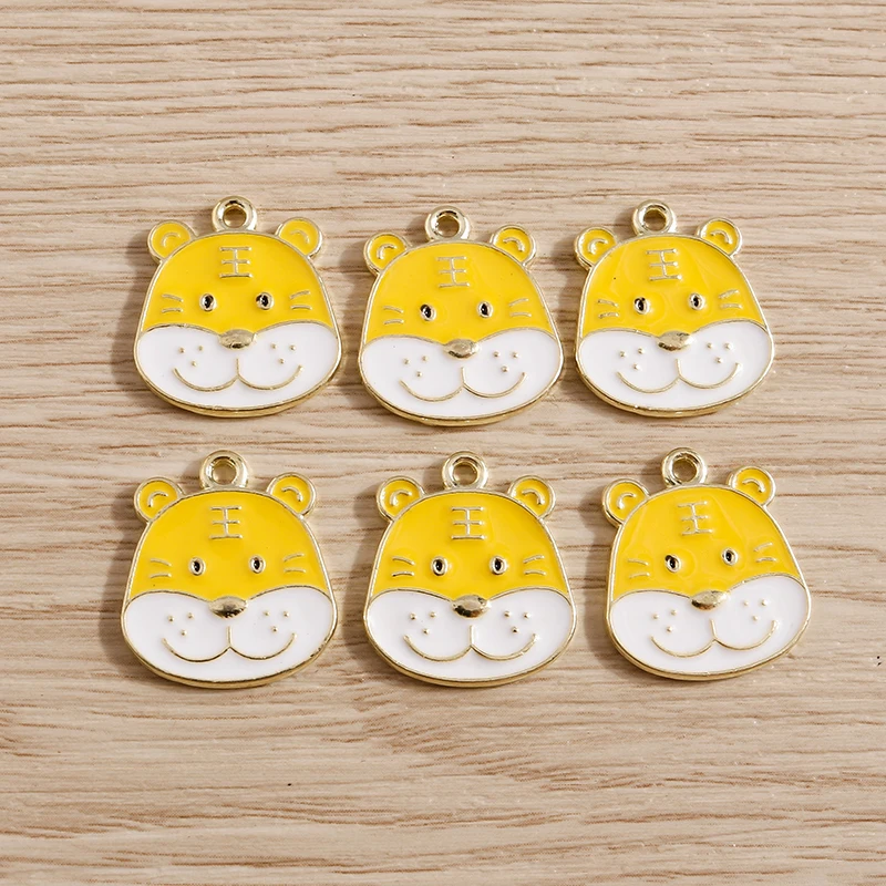 10pcs 17x19mm Cute Animal Charms Enamel Tiger Charms Pendants for Jewelry Making Earrings Necklace Bracelets DIY Crafts Supplies