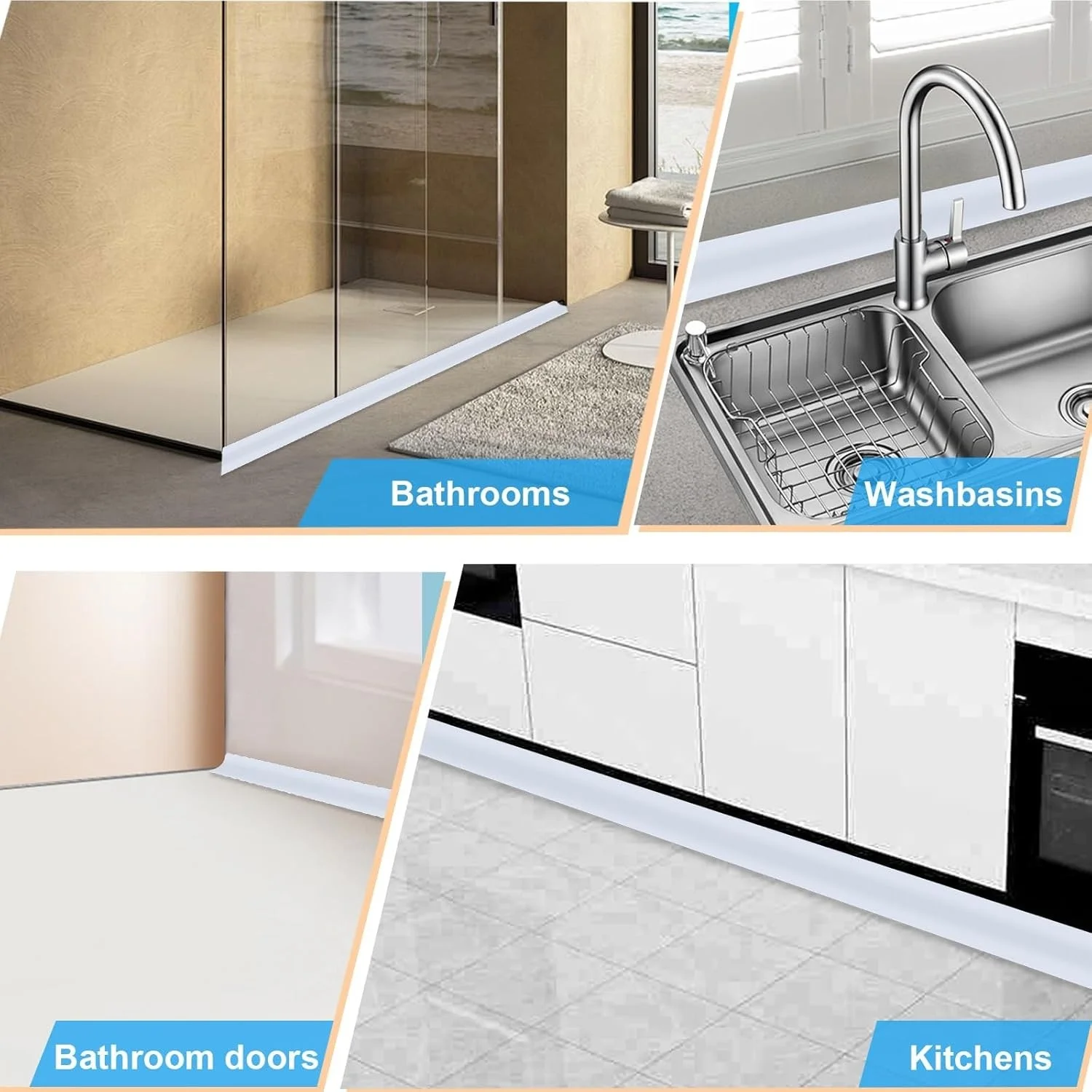 Shower Threshold Water Dam Deflector Self Adhesive Shower Dam Guard Bottom Seal for Bathroom and Kitchen Dry and Wet Separation