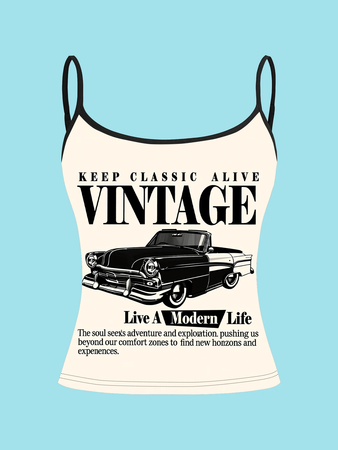 3-Piece Set of American Retro Motorcycle Print Camisoles for Women, Summer Slim-Fit Spaghetti Strap Cool Inner Wear