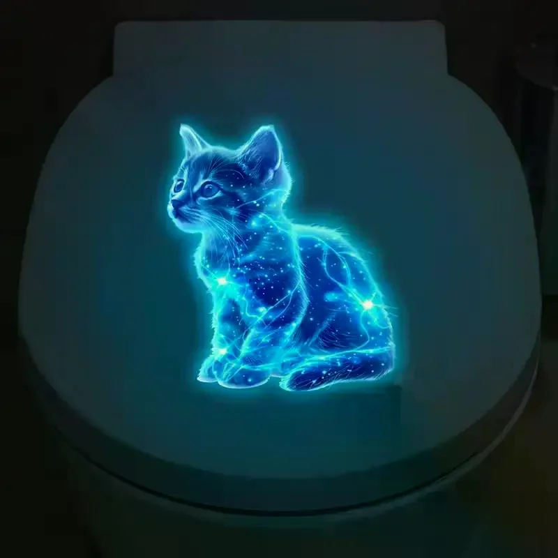 Glow-In-The-Dark Galaxy Cat Toilet Seat Sticker Self-Adhesive And Removable Perfect For Decorating Toilet Lids And Tanks