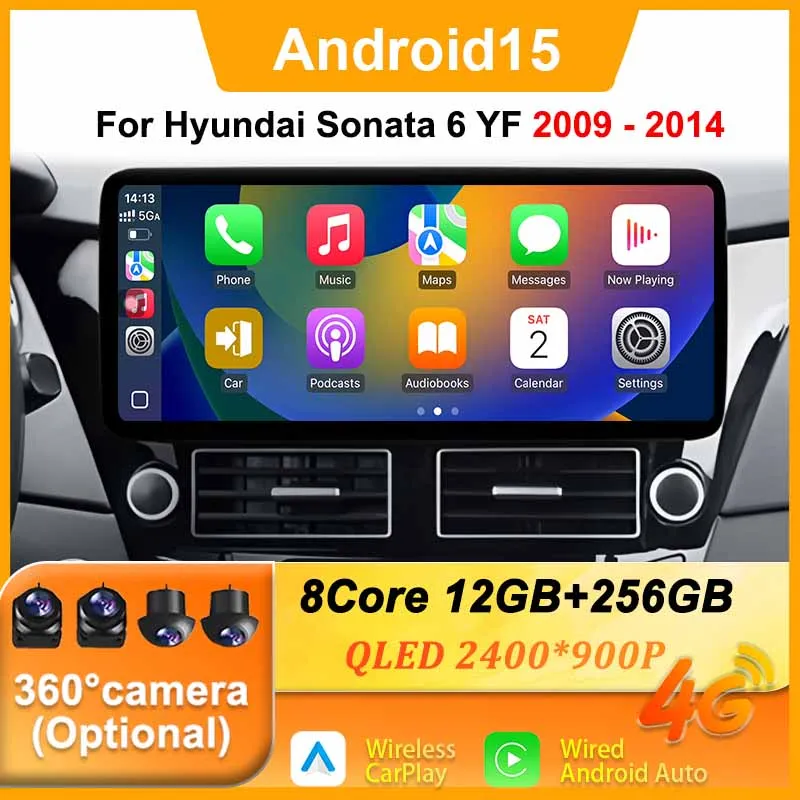 WIFI Android 15 For Hyundai Sonata 6 YF 2009 - 2014 Car Multimedia Player Video Player GPS Navigation Auto Radio Stereo CarPlay