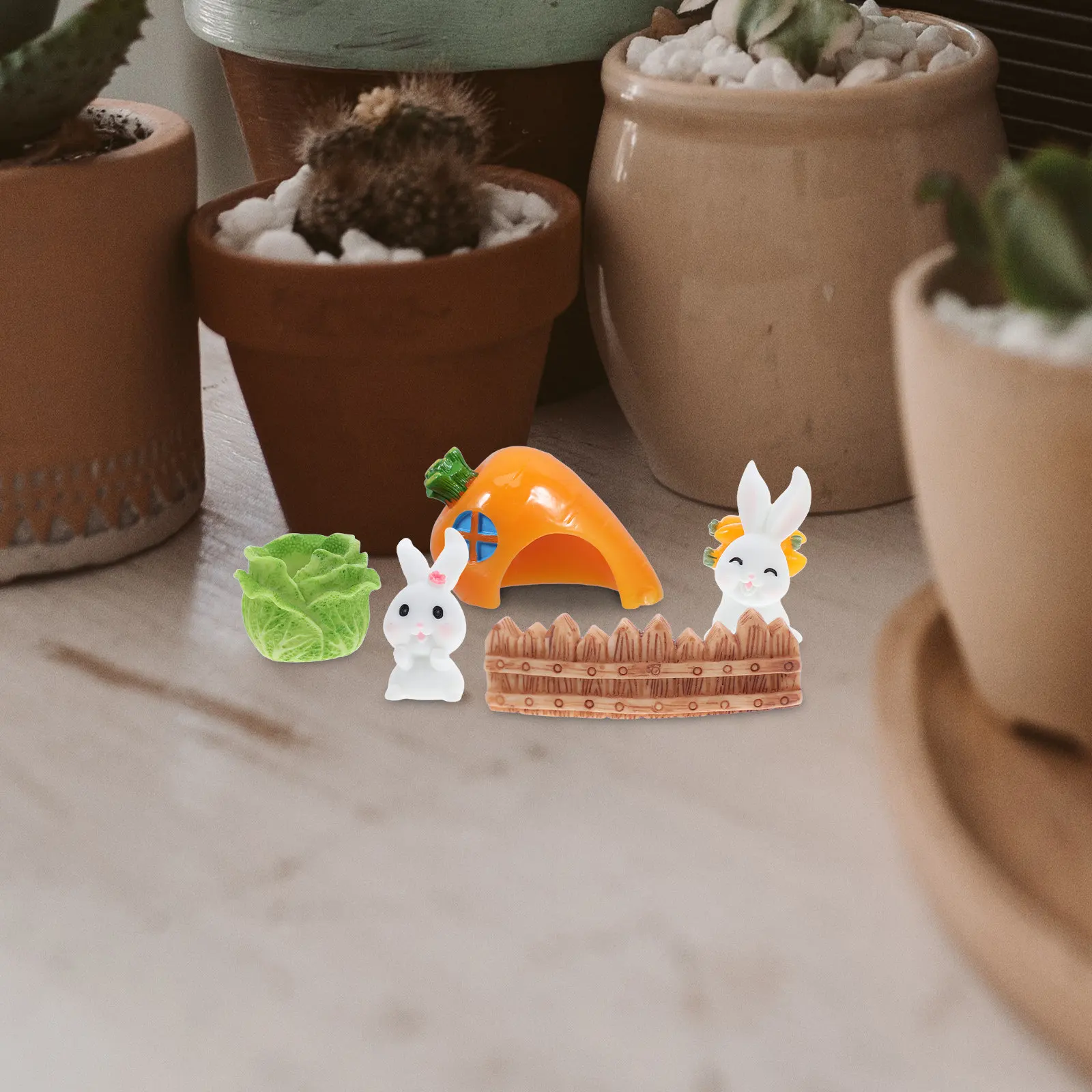 26Pcs Mini Resin Bunny Garden Decor Set Carrot Moss Scene Accessories for Desktop Shelf Bedroom Table Miniature Landscape