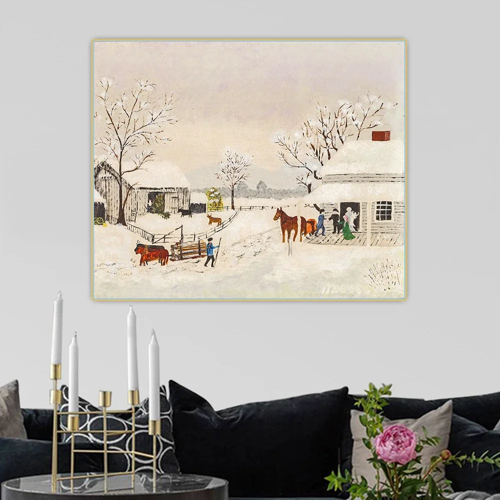 Anna Mary Robertson Grandma Moses《Home for Thankgiven, 1942》Canvas Oil Painting Art Aesthetic Picture Wall Decor Home Decoration