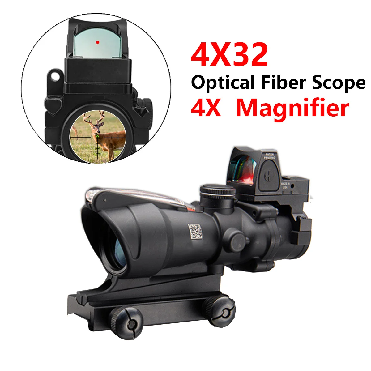 4X32 Sight With RM Red Dot Real Fiber Optics Green Red Dot Illuminated Riflescopes Etched Reticle Hunting Scope For 20mm Rail