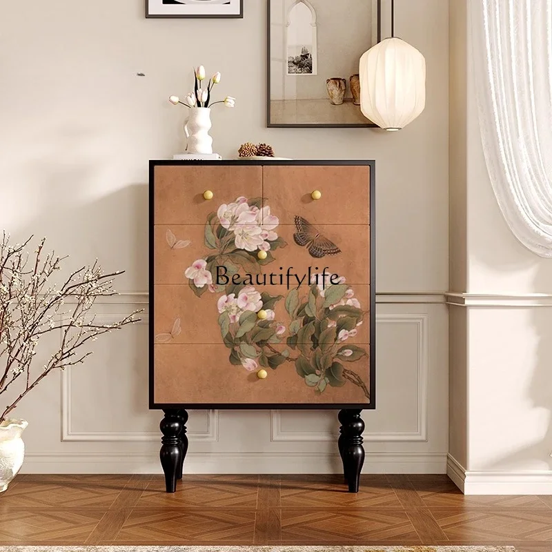 

LXFrench medieval begonia flower solid wood porch cabinet retro home decoration cabinetSSS