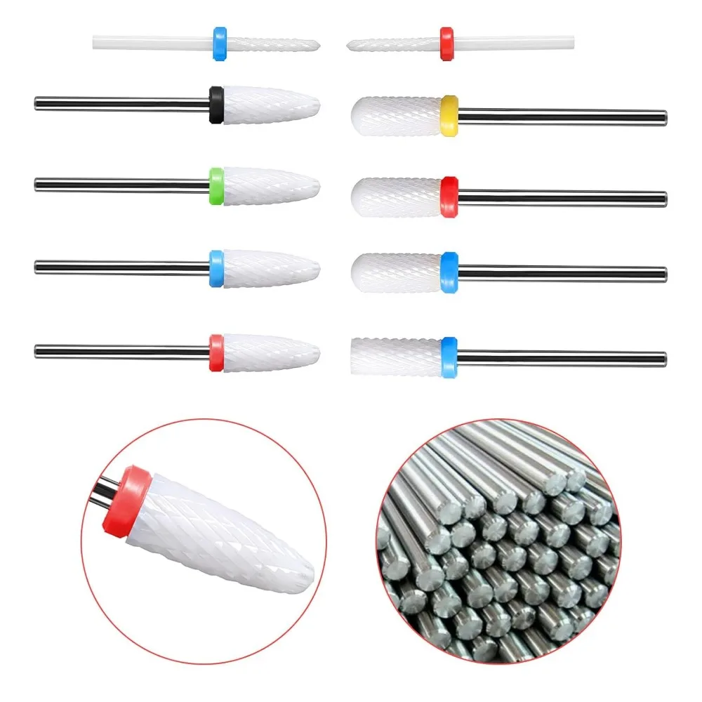 10 stuks 3/32 "keramische nagelboren 2,35 mm roestvrijstalen schacht professionele acrylvijl boor nagel keramische polish hoofd