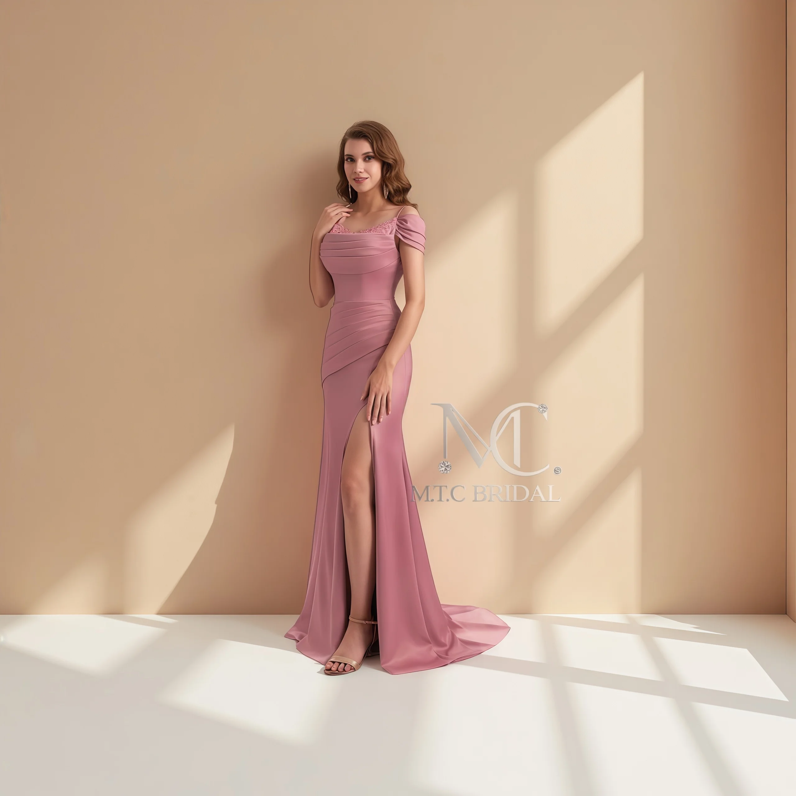 Dusty Rose 2026 Robe De soirée sirène gracieuse longueur De plancher côté fendu longue Satin femmes robes pour fête grande taille Robe De soirée