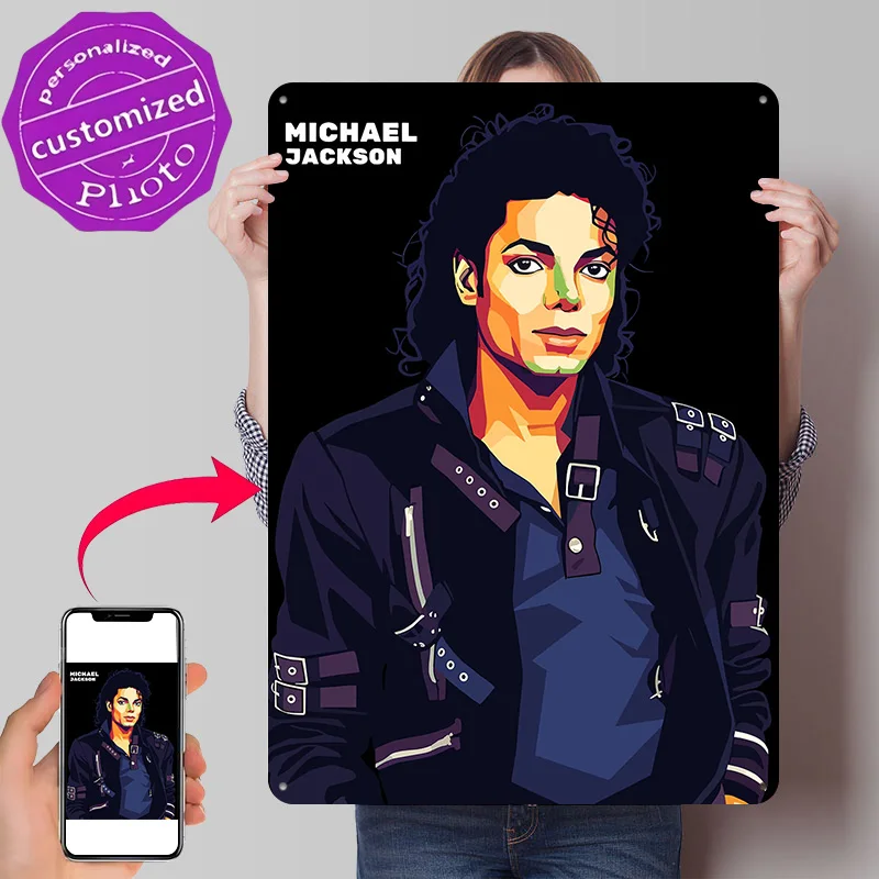 Michael Jackson Pop Art Portrait Personalized 3D Textured Metal Poster Wall Art Tinplate Sign for Decoration Room Decor Luxury