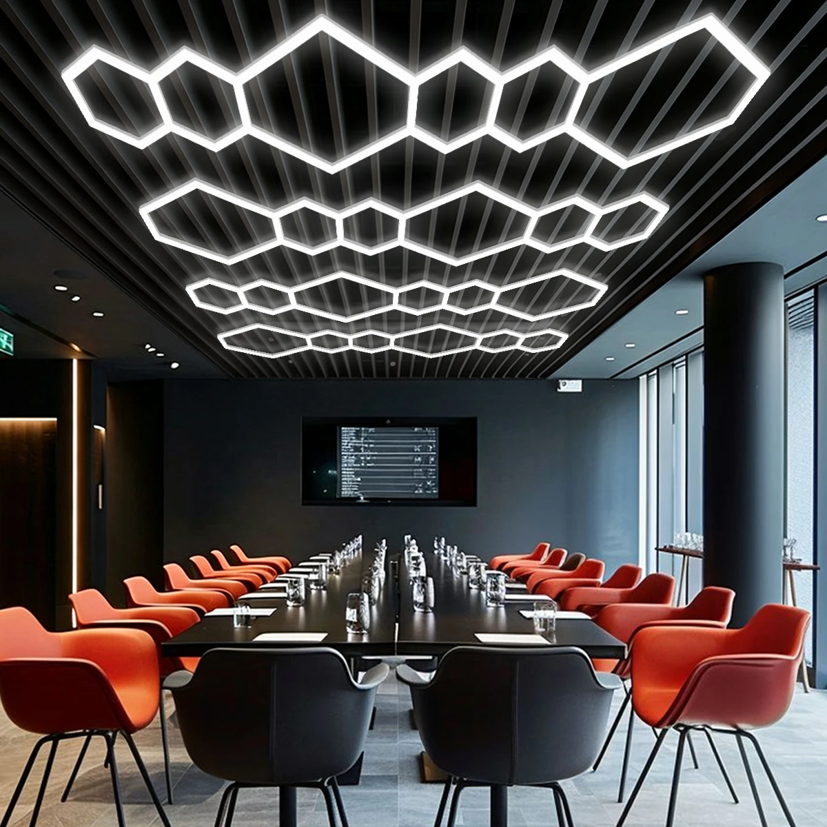 IKSLED Hexagonal LED Ceiling Light for Hair Salon Gym 6000K-6500K Bright White AC85-265V for Barbershop/Library/Workshop