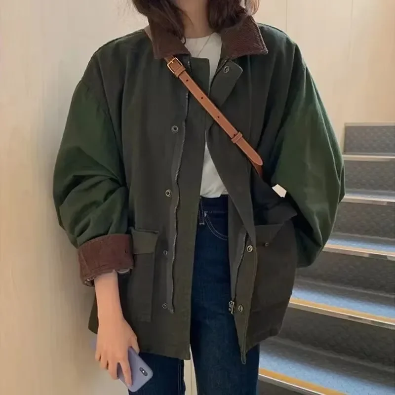 Female Winter 2023 New Korean Version of Loose Retro Casual Tooling Jacket Ins Tide French Temperament Lazy Wind Short Jacket