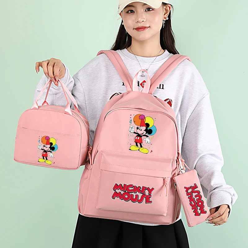 3Pcs/set Disney Mickey Mouse Backpack Cartoon Bookbag with Lunch Bag for Teenagers Boy Girl Schoolbag Comfortable Travel Sets