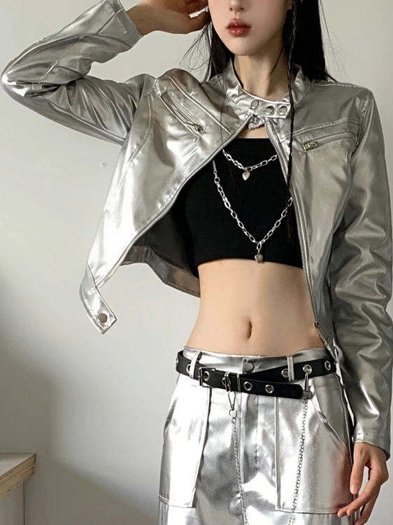 Silver Tech Feel Hip Hop Jazz Dance Streetwear Fashion Show Model Suit Women's Ensemble Bar Performance Outfit Stage Costume
