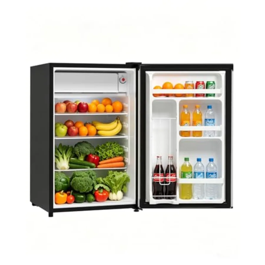 

Compact freezer-fridge combo for bedroom, home office, dorm; stainless steel; black; 4.5 cu ft capacity, ultra-quiet operation,
