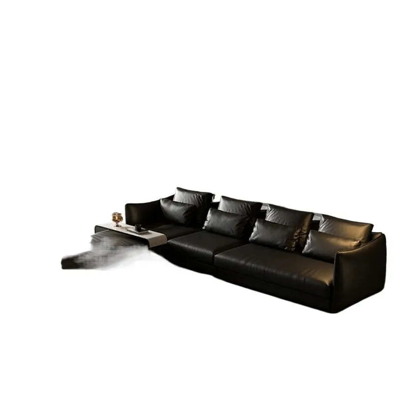 Sofa full green leather Italian  straight row semi-green leather  living room 2025 new